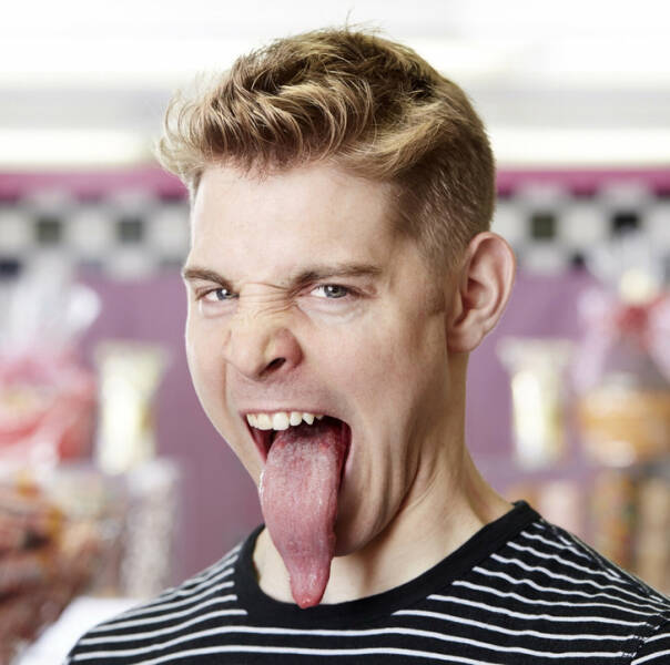 "Nick Stoeberl has the longest tongue that measures 3.97 in (10.1 cm)."