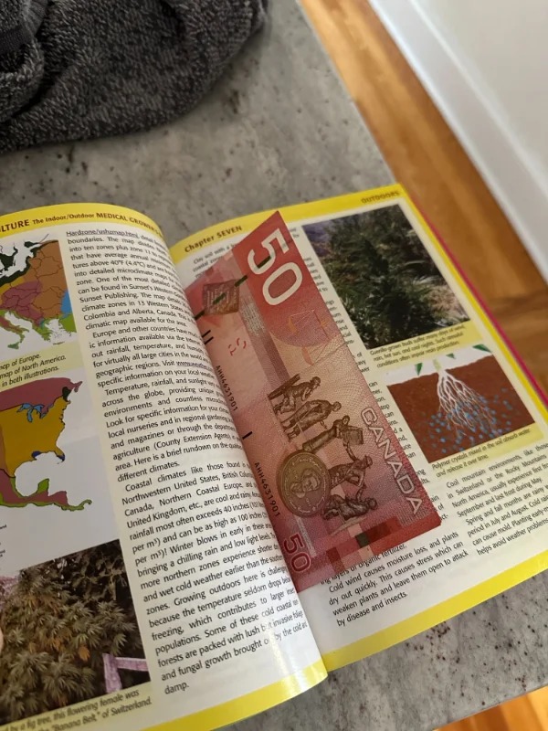 “This book I bought had a $50 Canadian dollar in it.”