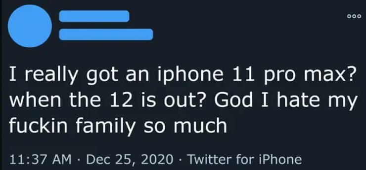 Entitled brat kids - love her - I really got an iphone 11 pro max? when the 12 is out? God I hate my family so much Twitter for i