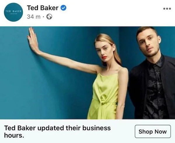 clearly fake thumbnails - ted baker ad - Ted Baker Ted Baker 34 m Ted Baker updated their business hours. ... Shop Now