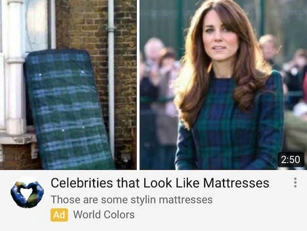 clearly fake thumbnails - kate middleton plaid dress - Celebrities that Look Mattresses Those are some stylin mattresses Ad World Colors