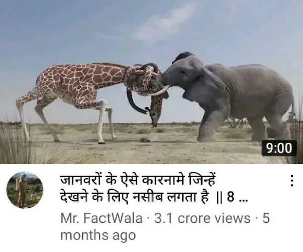 clearly fake thumbnails - elephant vs giraffe water fight - dawan 8 ... Mr. FactWala 3.1 crore views 5 months ago .