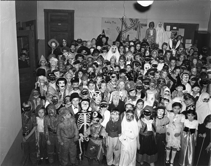Eberbach Elementary School Students Celebrate Halloween, Ann Arbor, Michigan, October 31, 1939. photo by Eck Stanger