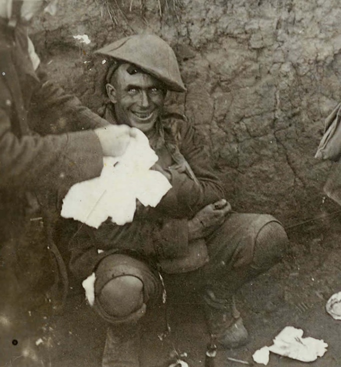 A unknown British soldier going through what it used to be “Shell Shocked”, known now as PTSD, with a thousand yard stare into the camera during WW1, 1916-1918.
