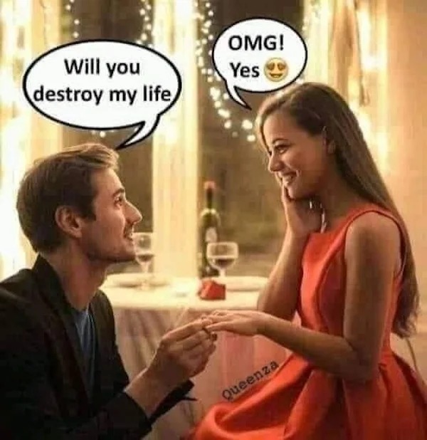 romantic proposal - Will you destroy my life Omg! Yes Queenza