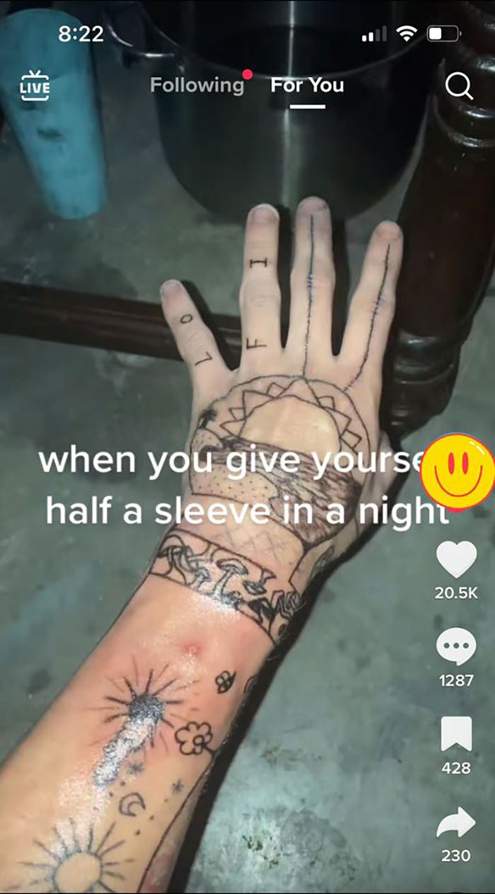 Really Bad Tattoos - hand - when you give yourse half a sleeve in a night