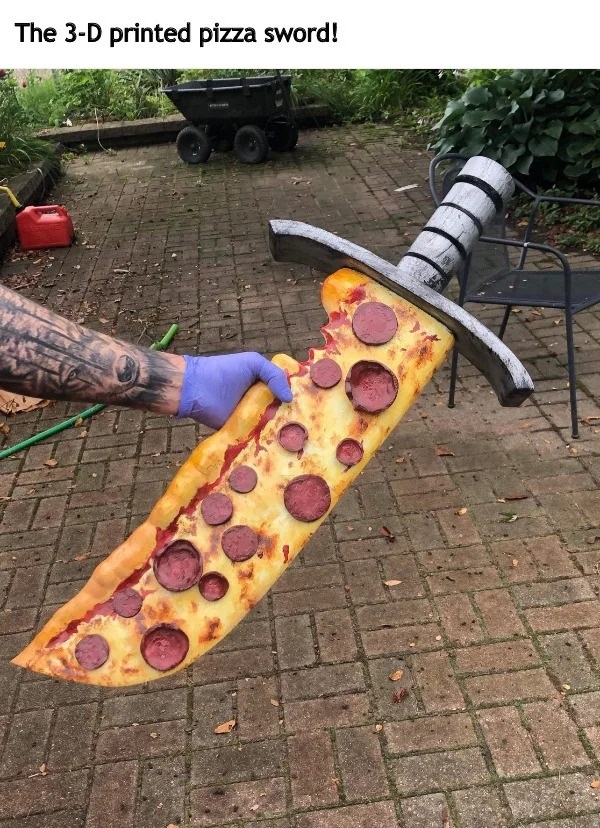 spicy and NSFW memes tantric tuesday - orange - The 3D printed pizza sword!