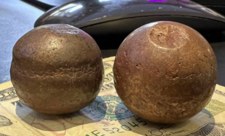 "Non-magnetic copper colored balls found while tilling soil in the Santa Barbara area"

“They’re copper plating balls.”