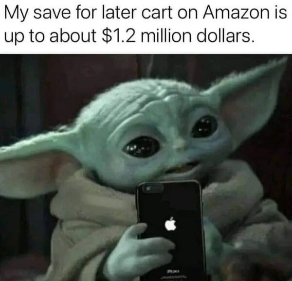 Memes that tell the truth - photo caption - My save for later cart on Amazon is up to about $1.2 million dollars.
