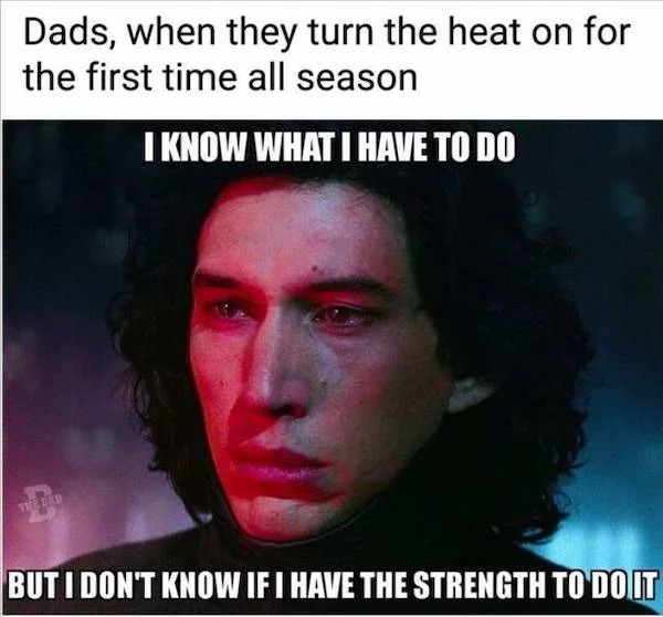 Memes that tell the truth - photo caption - Dads, when they turn the heat on for the first time all season I Know What I Have To Do The Dad But I Don'T Know If I Have The Strength To Do It
