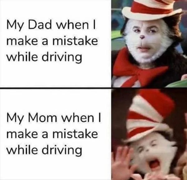 Memes that tell the truth - mom driving memes - My Dad when I make a mistake while driving My Mom when I make a mistake while driving