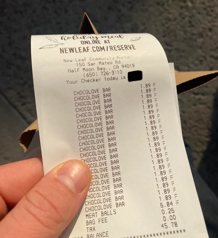 “My boyfriend’s grocery receipt”