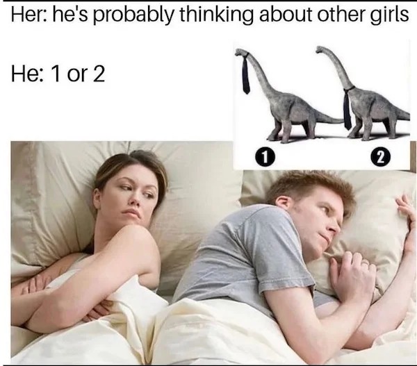 relatable memes - he's probably thinking about other girls meme - Her he's probably thinking about other girls He 1 or 2 1 2