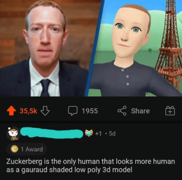 Comments That Are Absolutely On Point - Award Zuckerberg is the only human that looks more human as a