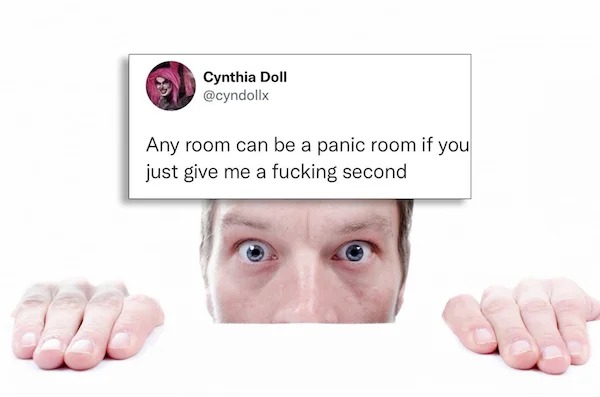 funny tweets - presentation speaker from back - Cynthia Doll Any room can be a panic room if you just give me a fucking second