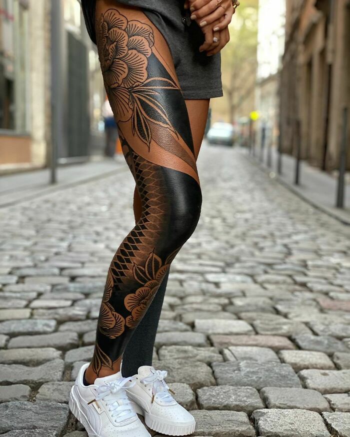 Epic Tattoos - blackwork leg tattoos - Sem Min