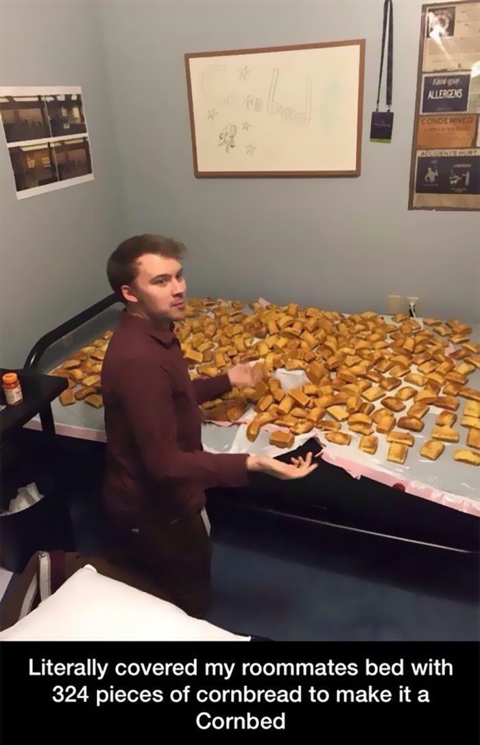Cringe People Who Think They're Cool - bed with 324 pieces of cornbread to make it a Cornbed