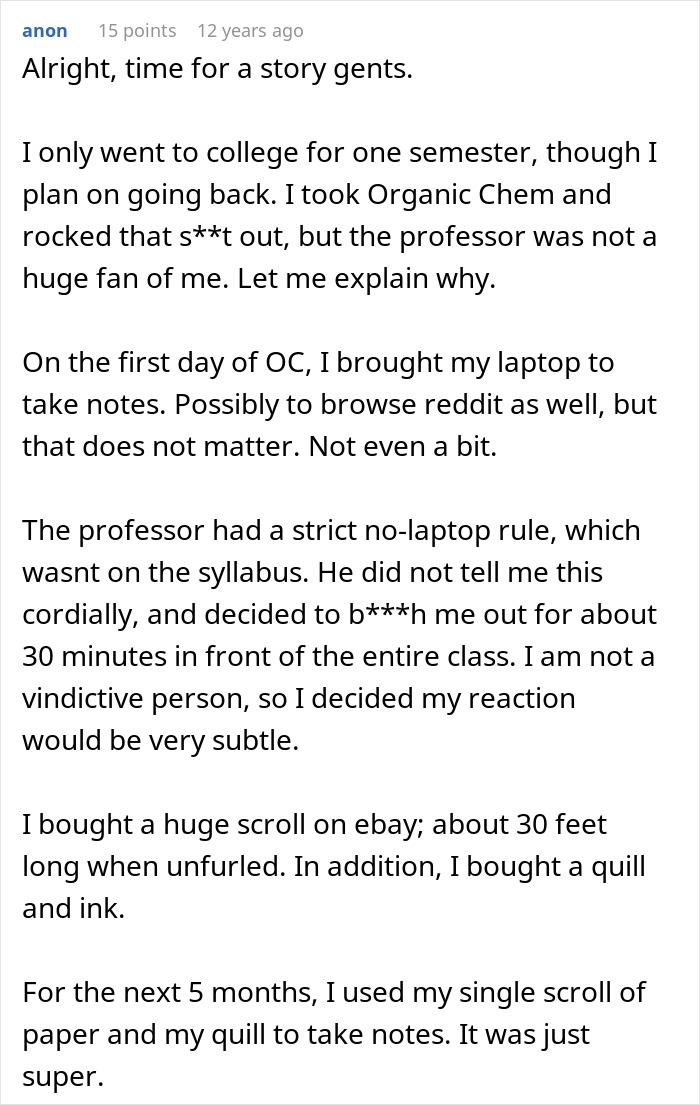 Cringe People Who Think They're Cool - ears ago Alright, time for a story gents. anon I only went to college for one semester, though I plan on going back. I took Organic Chem and rocked that st out, but the professor was not a huge fan o