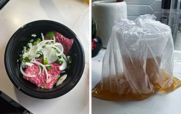 “This is how my pho delivery arrived. I paid extra to get the fresh noodles.”