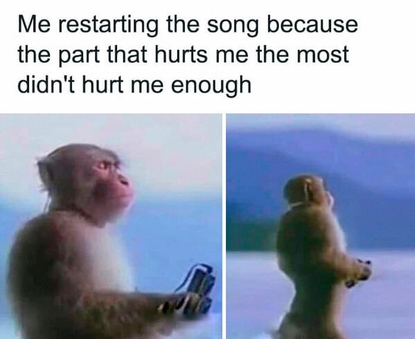 relatable memes - fauna - Me restarting the song because the part that hurts me the most didn't hurt me enough
