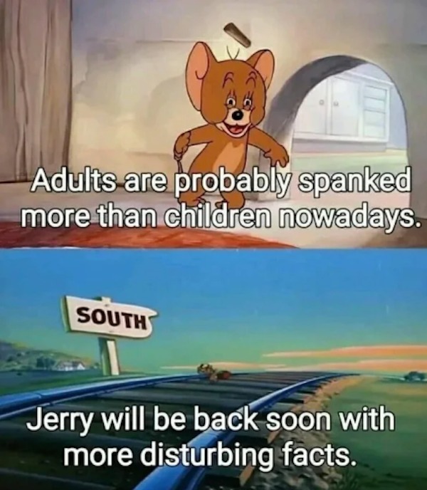 spicy memes sultry saturday - jerry will be back with more disturbing facts - Adults are probably spanked more than children nowadays. South Jerry will be back soon with more disturbing facts.