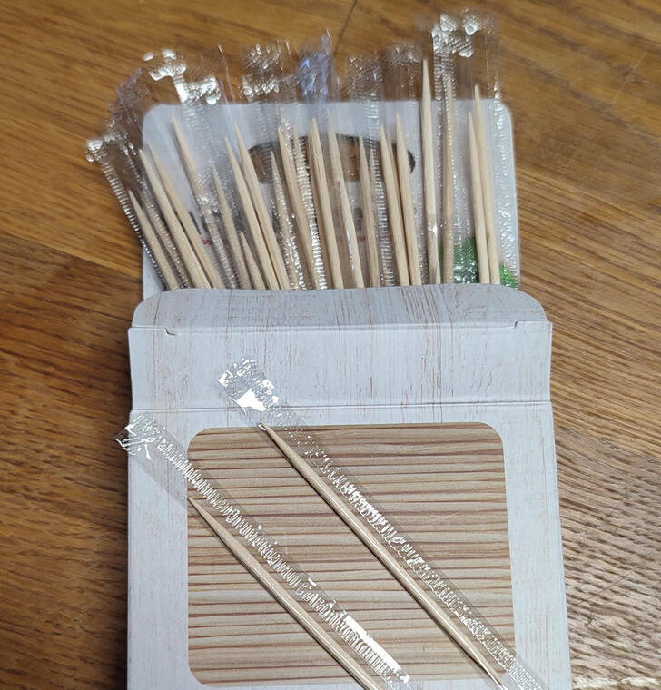 reality vs expectations - plastic wrapper for toothpick