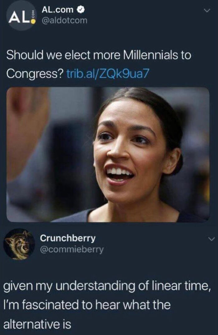 brutal comments - photo caption - Al.com Al Should we elect more Millennials to Congress? trib.alZQk9ua7 Crunchberry given my understanding of linear time, I'm fascinated to hear what the alternative is
