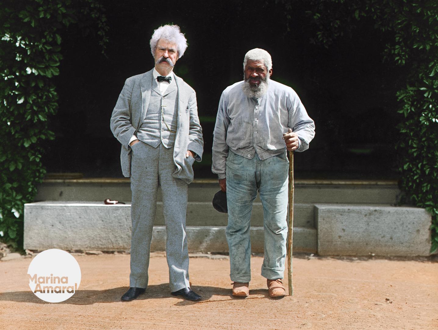 Mark Twain and his long-time friend John T. Lewis, the inspiration for the character “Jim” in “Huckleberry Finn”, New York, 1903.