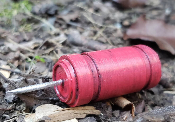 ’’My friend and I found this red cylindrical object outside of his apartment. It’s about 2 inches tall and has a silver needle on the end.’’

’’If it’s 3D printed, it’s probably a prop — an Anti-Quirk Bullet from a My Hero Academia cosplay.’’