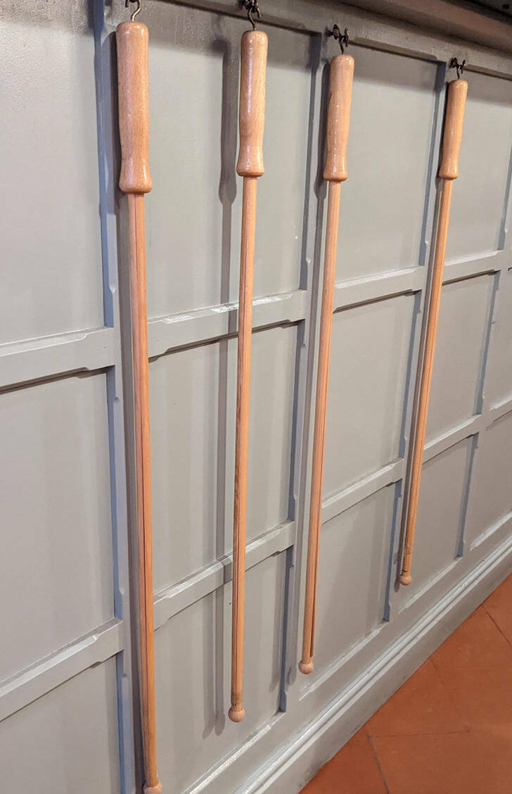 ’’Wooden sticks at a café in Florence’’

“Newspaper holders. The sticks have a split in them & the papers go through there. Usually sized for broadsheet newspapers.”