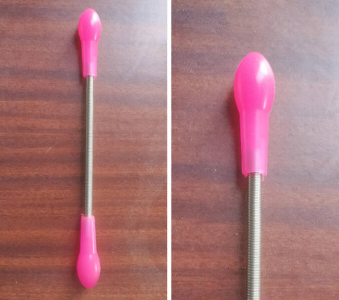 “Metal spring with plastic ends, 20cm long, no writing or markings”

“It’s a hair remover used for little hairs on one’s face.”