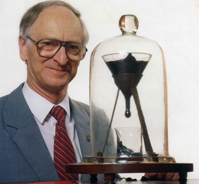 that the longest running lab experiment is the Pitch Drop experiment. It demonstrates how tar is the most viscous liquid being 100 billion times more viscous than water. Only 9 drops have fallen in the 95 years since it began in 1927.