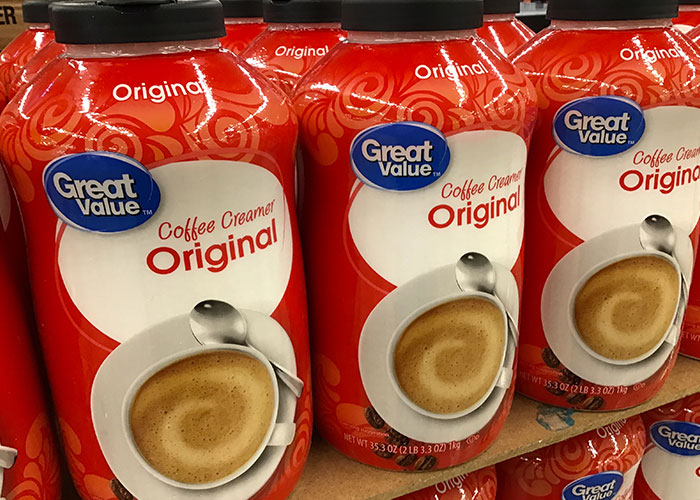 most coffee creamers are made mostly of just water, oil, and sugar. There is no milk or cream. Some brands have casein , which is a milk derived ingredient.