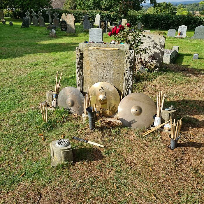 Tributes Left At The Grave Of John Bonham (LED Zeppelin Drummer)