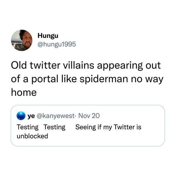 savage comments - Hungu Old twitter villains appearing out of a portal spiderman no way home ye . Nov 20 Testing Testing Seeing if my Twitter is unblocked