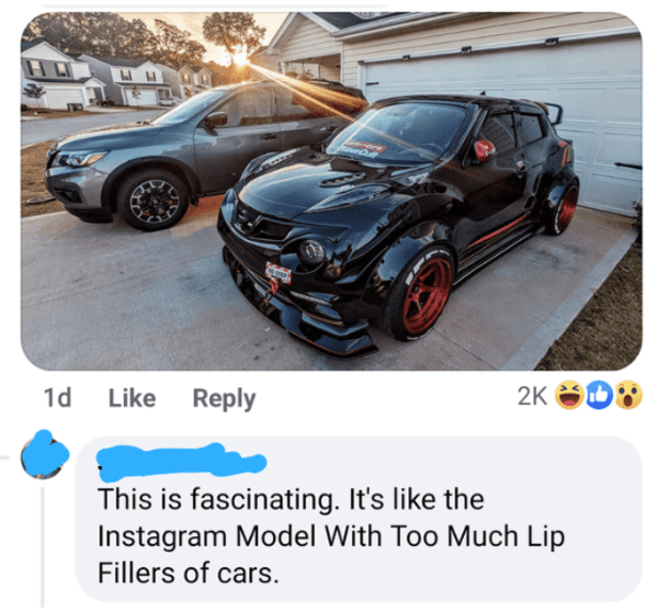 savage comments - bumper - 1d We 2K This is fascinating. It's the Instagram Model With Too Much Lip Fillers of cars.