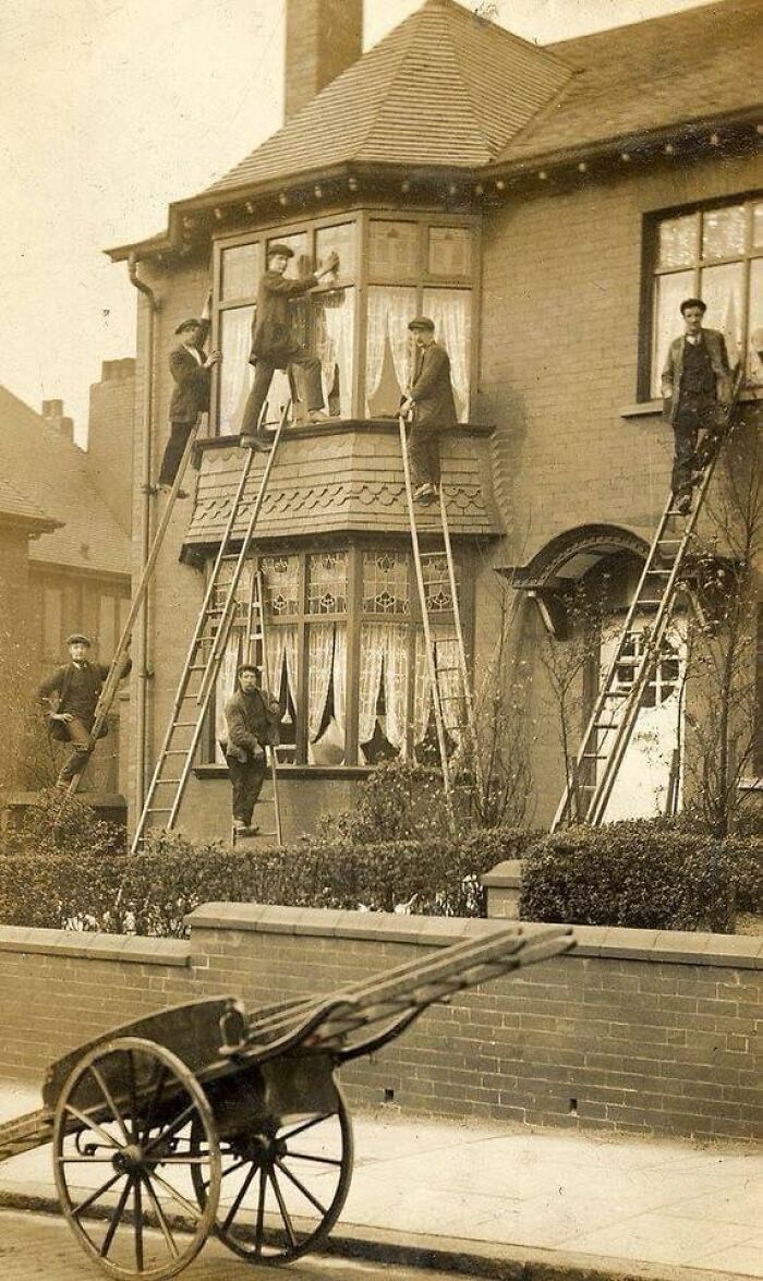 historical photographs - old window cleaning