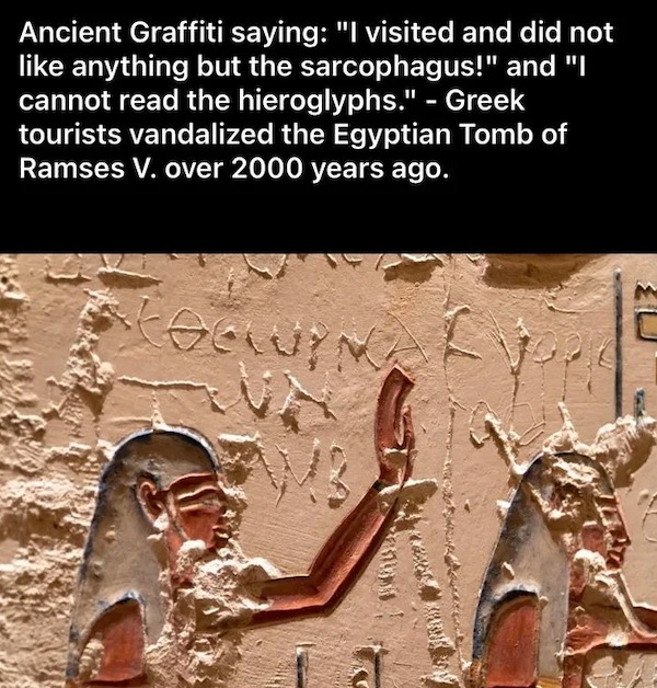 Trashy people - greek vandalism on ancient egypt - Ancient Graffiti saying