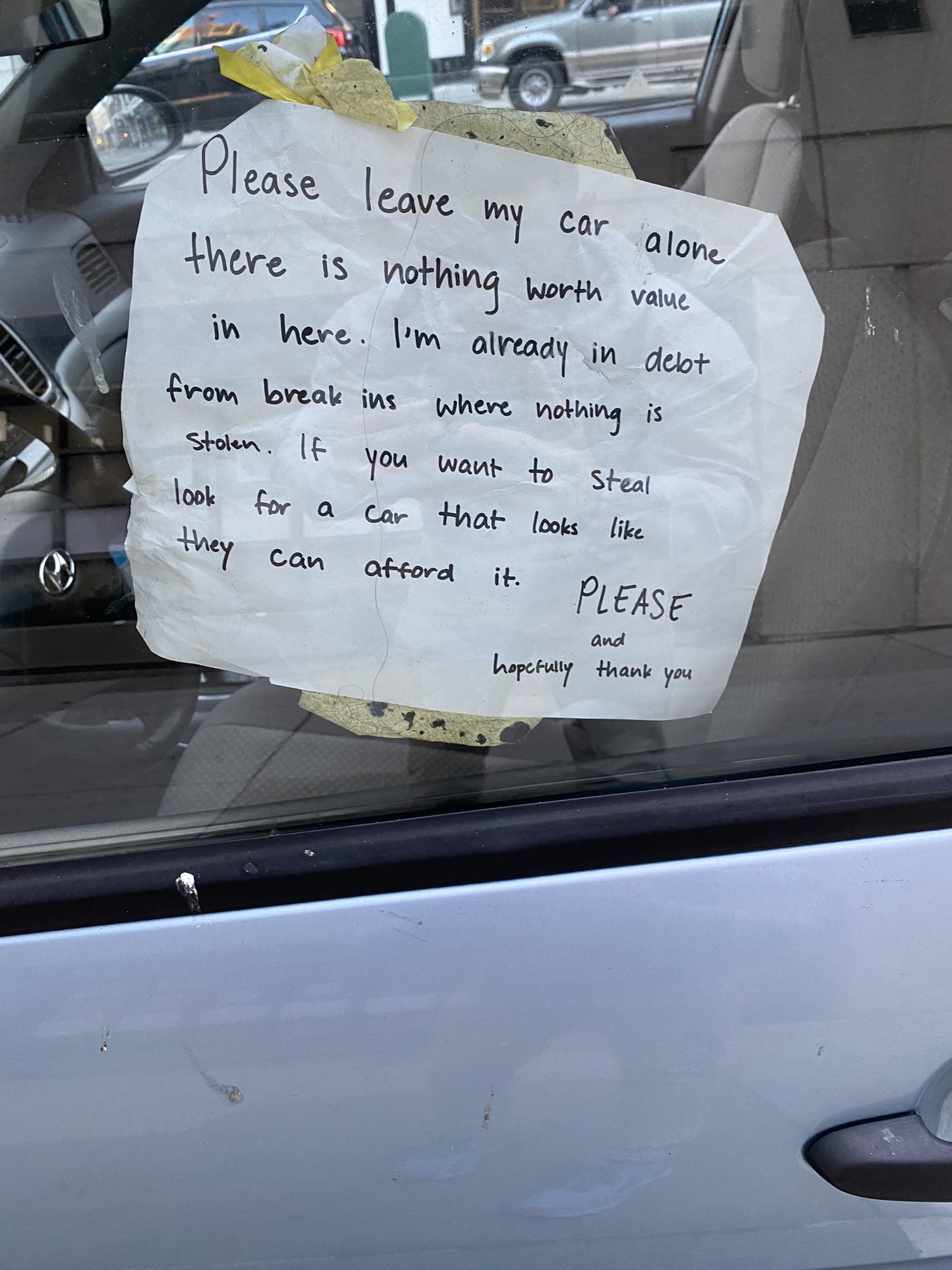 Message in a car parked in San Francisco