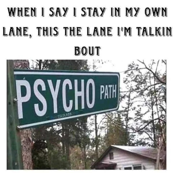 memes that speak the truth - street sign - When I Say I Stay In My Own Lane, This The Lane I'M Talkin Bout Psycho Path Sslolabbo