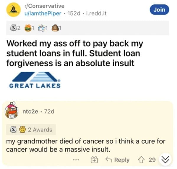 Savage Comments - Worked my ass off to pay back my student loans in full. Student loan forgiveness is an absolute insult Great Lakes