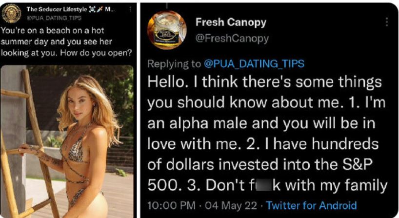 Creepy texts - ua Dating Tips You're on a beach on a hot summer day and you see her looking at you. How do you open? Fresh Canopy Tips Hello. I think there's some things you should know about me. 1. I'm an alpha male and you w
