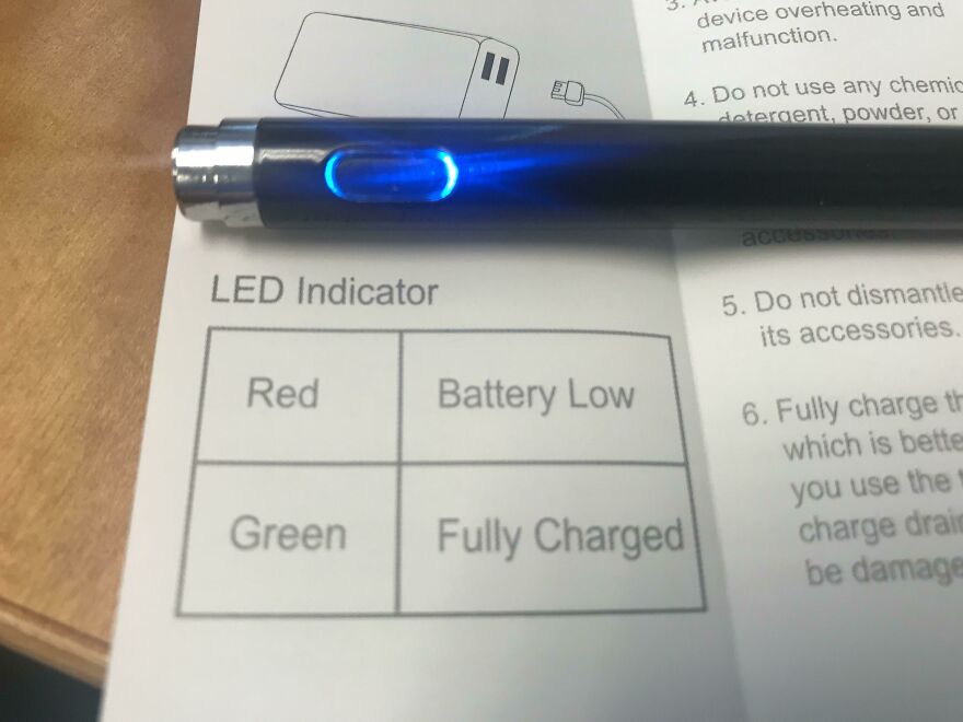 instructions unclear - pen - Led Indicator Red Green ||| Battery Low device overheating and malfunction. 4. Do not use any chemic detergent, powder, or Fully Charged access 5. Do not dismantle its accessories. 6. Fully charge th which is bette you use the