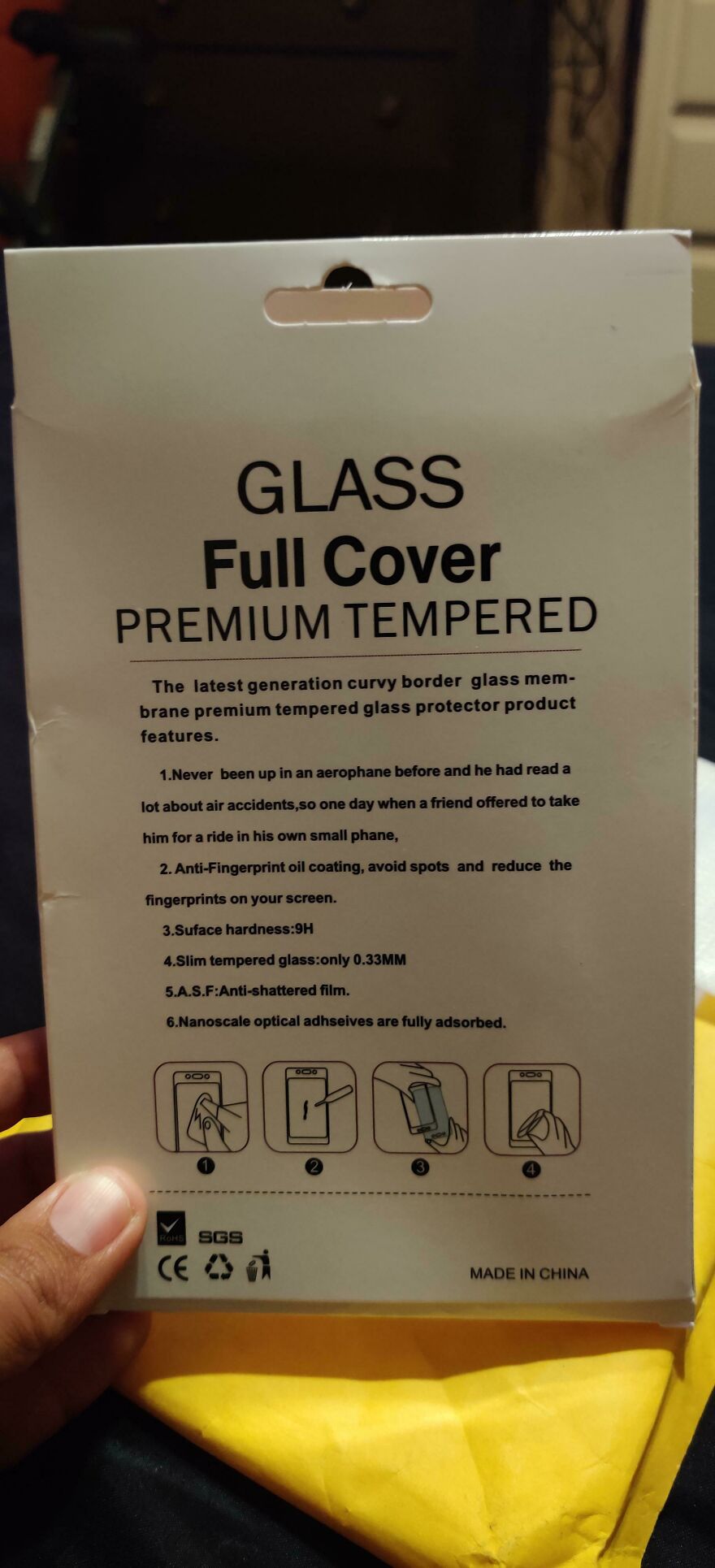 instructions unclear - Glass Full Cover Premium Tempered The latest generation curvy border glass mem brane premium tempered glass protector product features. 1.Never been up in an aerophane before and he had read a lot about air accidents,so one day when