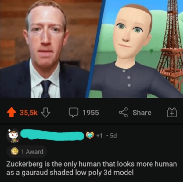 mark zuckerberg metaverse - 1955 1.5d 1 Award Zuckerberg is the only human that looks more human as a gauraud shaded low poly 3d model