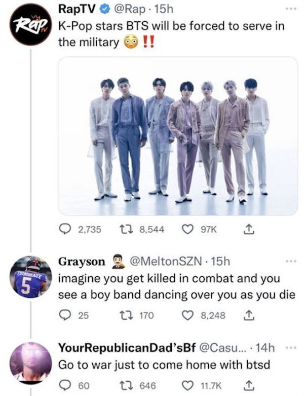 Internet Responses - Bts will be forced to serve in the military