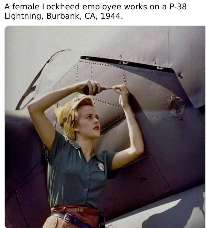 Historical pictures - female lockheed employee works on ap 38 lightning burbank ca 1944 - A female Lockheed employee works on a P38 Lightning, Burbank, Ca, 1944. 9.