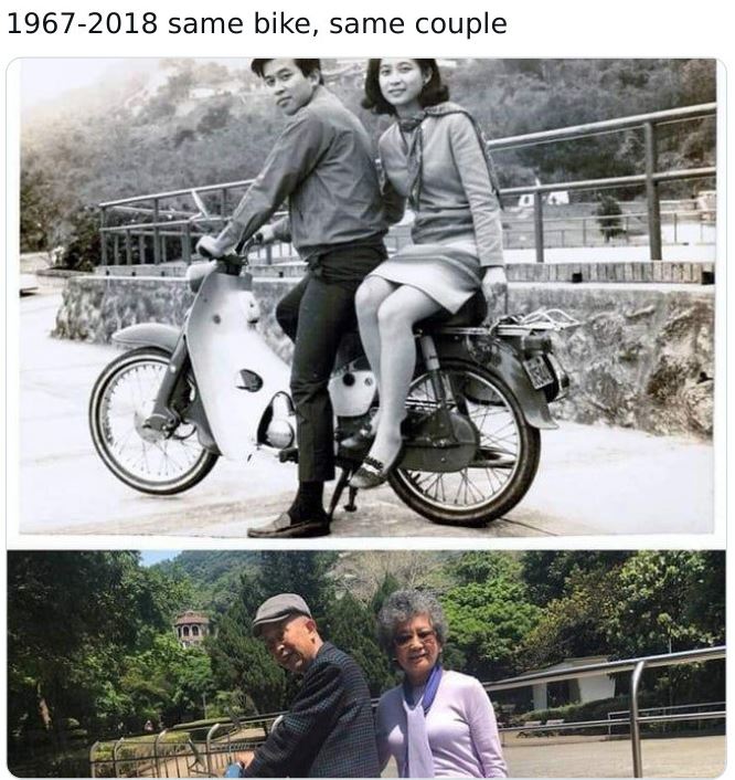Historical pictures - bicycle accessory - same bike, same couple