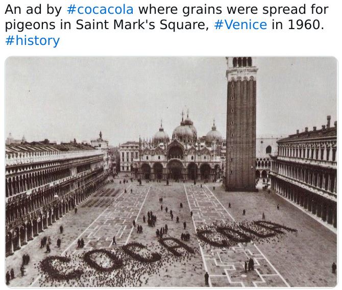 Historical pictures - st mark's basilica - An ad by where grains were spread for pigeons in Saint Mark's Square, in 1960.