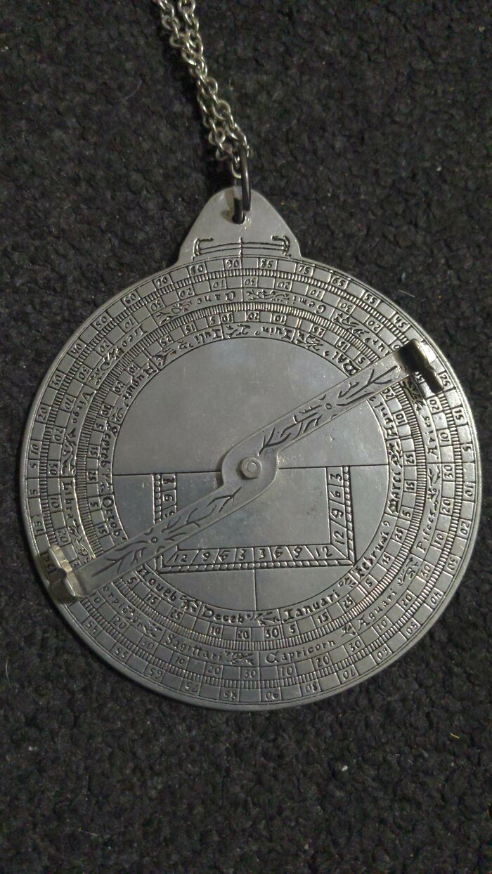 Found At A Used Book Store. All Parts Rotate And The Markings/Months Makes Me Think It Could Be For Mapping?
Answer: An astrolabe, the ancient times GPS. Used usually for navigation, also for time measure and other science uses. I got one similar as a keyring.